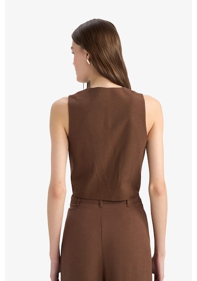 DeFacto V Yaka Keten Karışımlı Blazer Yelek E6209AX25SPBN254 Kahve