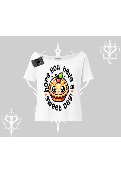 Tarzsokak Sweet Day Cupcake Baskılı Kayık Yaka Tshirt Beyaz