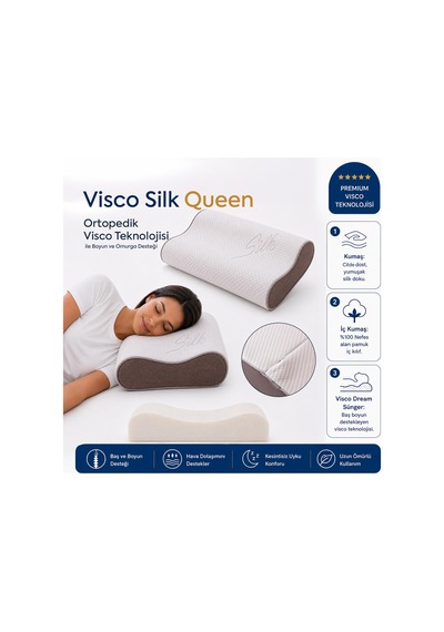 Homedius Visco Queen Spacer Silk Boyun Destekli Ortopedik Visco Yastık 55x35x12 Cm Beyaz