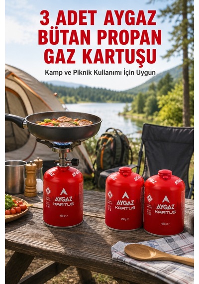 Gaz Kartuşu Bütan Propan Karışımlı Kamp Ocağı Kartuşu 3 Adet 450 G Kırmızı