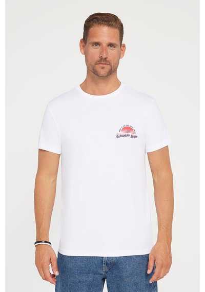 Tudors Erkek Slim Fit Dar Kesim %100 Pamuk Yumuşak Dokulu Baskılı Beyaz Bisiklet Yaka Tişört-30609 Beyaz