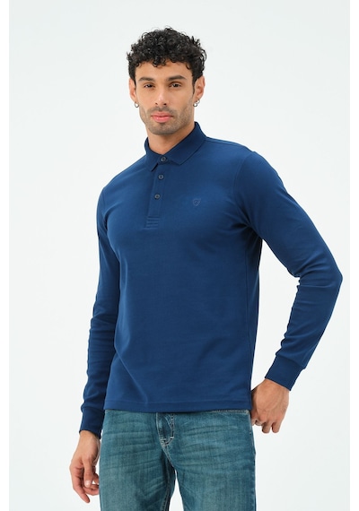 Uzun Kollu Regular Fit Erkek Polo Yaka T-shirt Marin