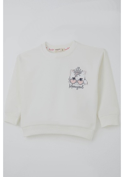 Breeze Kız Çocuk Sweatshirt Minik Taçlı Kedi Prenses Baskılı Sırt Baskı Detaylı 1.5-5 Yaş, Ekru Ekru