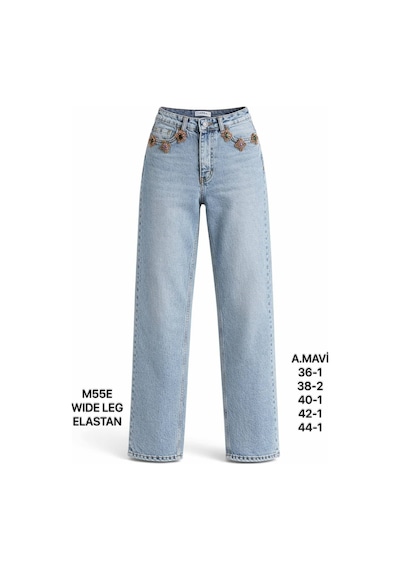 Miss Poem Kadın Açık Mavi Taş Aksesuar Detaylı Wide Leg Jean Pantolon A.mavi