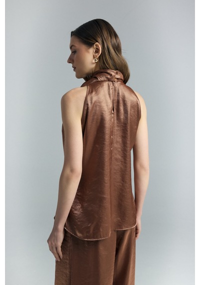 Sateen Aura Bluz - Kahve-137267