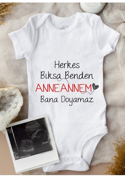 Tuğbababy Baby Anneannem Bana Doyamaz Baskılı Bebek Body Zıbın Kız Erkek Beyaz