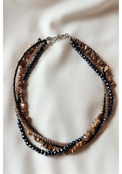 Badeaccessories Jasper Kırıktaş, Kristal Taşlı Tasarım Kolye Altın