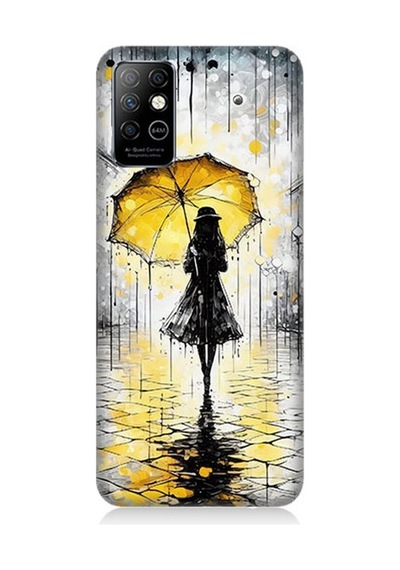 İnfinix Note 8 Uyumlu Yağmurda Sarı Şemsiye Altında Desenli Silikon Kılıf Çok Renkli