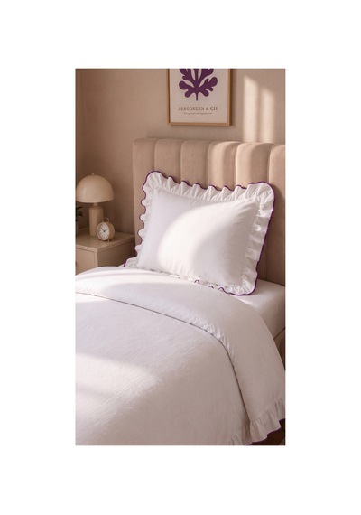 %100 Pamuk Overloklu Fırfırlı Tek Kişilik Nevresim Takımı Lastikli Çarşaflı 160x200 Cm Mor - 904799828 Mor