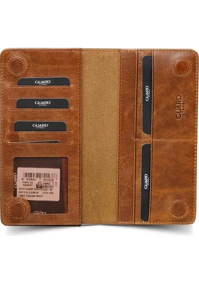 Guard Telefon Girişli Hakiki Deri Erkek/kadın Portföy Cüzdan - Tiguan Taba P3047 Taba