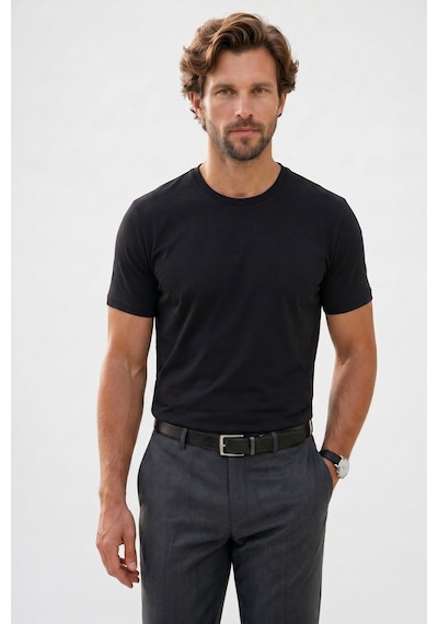 Tudors Erkek Regular Fit Klasik Kesim Ekstra Soft Modal Kumaş Bisiklet Yaka Kısa Kollu Siyah Tişört-50817