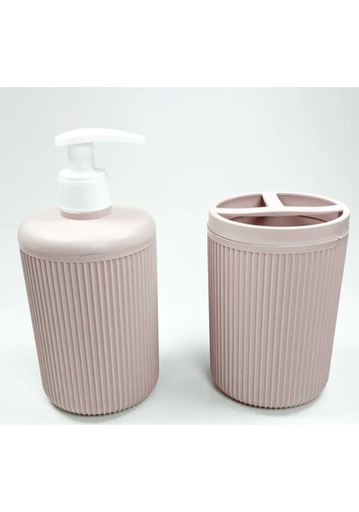 Tedar Plastik Sıvı Sabunluk Ve Diş Fırçalık Set Renk Pudra Najmaddin 6411267