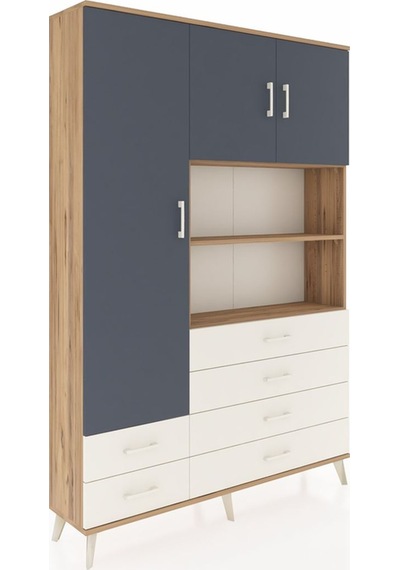 Arges Dolap 8 Raflı 6 Çekmeceli 3 Kapaklı 132x30x195 Çam-antr... Çam