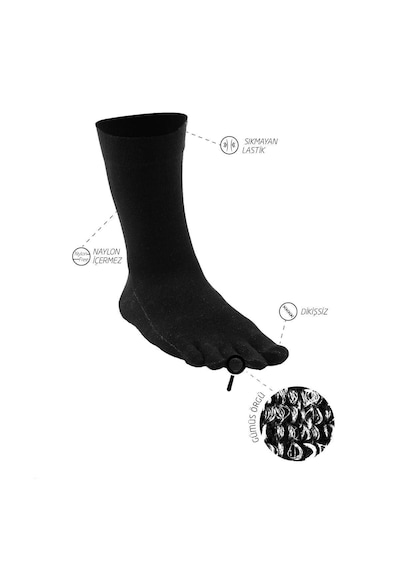 Bonny Silver  Önleyici Parmaklı Soket Gümüş Çorap 3'lü Paket Siyah
