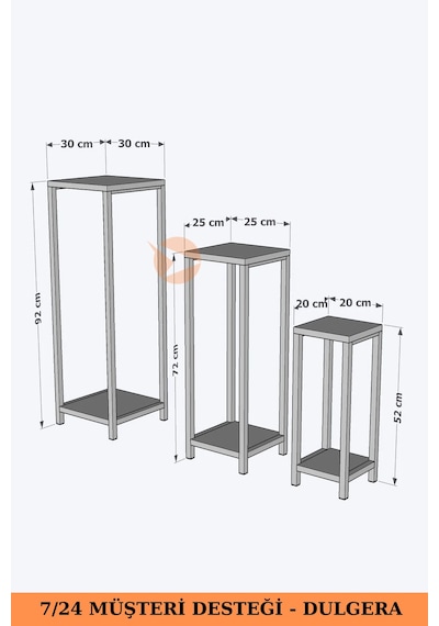 Flora Dekoratif 3'lü Metal Çiçeklik Saksı Standı & Yan Sehpa Seti - Modern Bahçe Balkon Çiçek Rafı