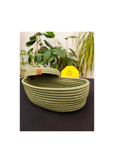 Hasır Jüt Sepet Oval Kapaklı Organizer Düzenleyici 30x20x10 Cm Yeşil Yeşil