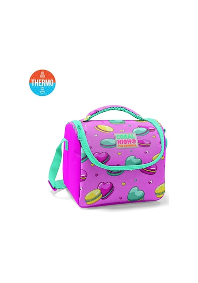 Coral High Kids Açık Pembe Su Yeşili Makaron Desenli Thermo Beslenme Çantası 11701