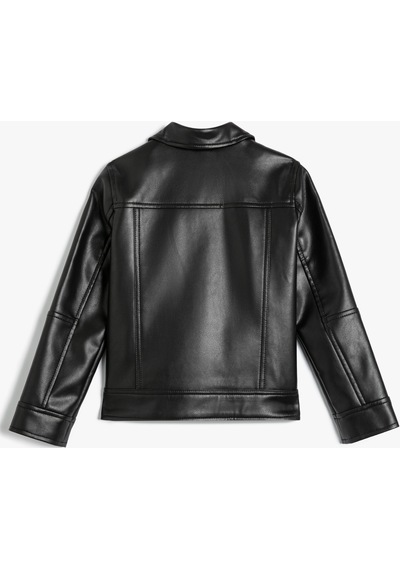 Koton 4skg20012aw Fermuar Detaylı Deri Görünümlü Kız Çocuk Biker Ceket Siyah