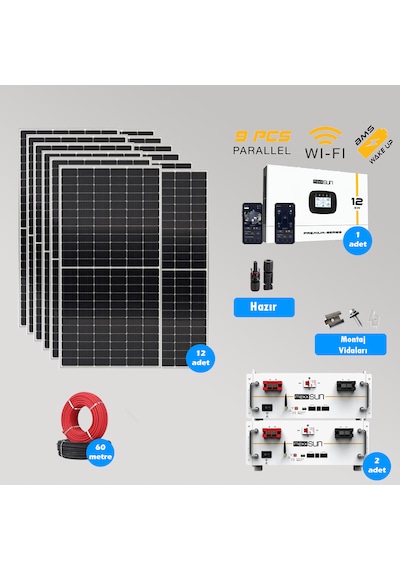 Cks Enerjı 12 Kw Lityum Akülü Hazır Solar Paket Kolay Kurulum Çift Akü