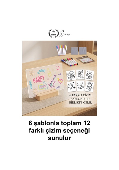 Ledyazıpanosu Dıy Işıklı Not Tahtası Gece Lambası Akrilik Masaüstü Mesaj Levhası 7 Renk Kalem 6 Çiz Standart