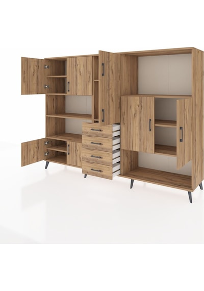Hyperion Dolap 10 Raflı 4 Çekmeceli 8 Kapaklı 220x44x163 Çam-çam Çam-çam