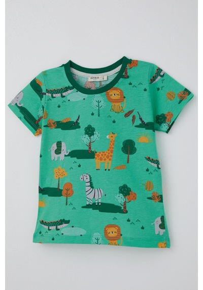 Breeze Erkek Çocuk Şortlu Pijama Takımı Safari Temalı Sevmli Hayvancıklar Desenli 1.5-5 Yaş, Yeşil