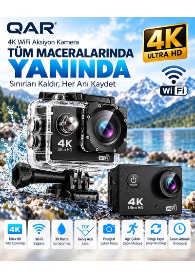 4k Ultra Hd Wifi Aksiyon Kamerası 16mp 170 Geniş Açı 30 Metre Su Geçirmez Kutulu Spor Kamerası Dalış Bisiklet Motosiklet Kamerası