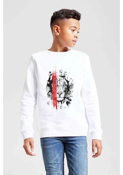 Tshirthane Lion King Baskılı Unisex Çocuk Beyaz Sweatshirt Beyaz