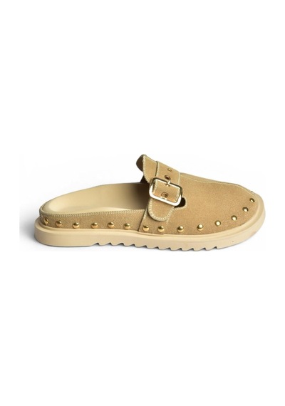 Fox Shoes Y918143802 Bej Süet Önü Kapalı Zımba Detaylı Sabo Terlik