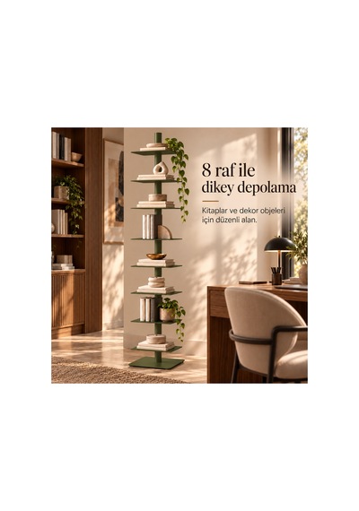Axis 8 Raflı Metal Kitaplık Modern Tasarım Dikey Dekoratif Kitaplık Yeşil - 935176049 Yeşil