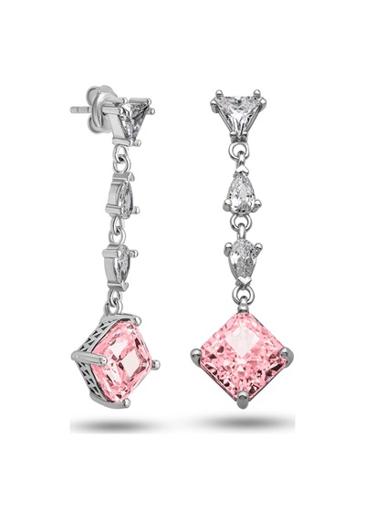 Gümüş Ice Cut Pembe Zirkon Taşlı Işıltılı Kadın Küpe Gümüş