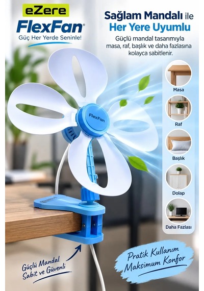 Ezere Flexfan Klipsli Elektirikli Vantilatör Ev Ofis Mini Fan- 5775