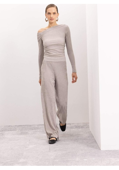 Defacto Wide Leg Bürümcük Pantolon D5141AX24AUGR302 Gri