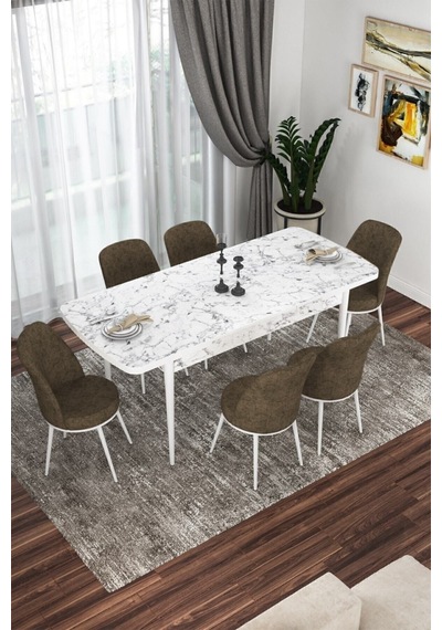 Canisa Concept Kor Serisi 70x114 Açılabilir Mutfak Masası Takımı Beyaz Mermer Desen Masa 6 Kahverengi Sandalye Masa Beyaz Mermer Desen Sandalyeler Kahverengi Canisa Concept Kor Serisi 70x114 Açılabilir Mutfak Masası Takımı Beyaz Mermer Desen Masa 6 Kahverengi Sandalye Masa Beyaz Mermer Desen Sandalyeler Kahverengi