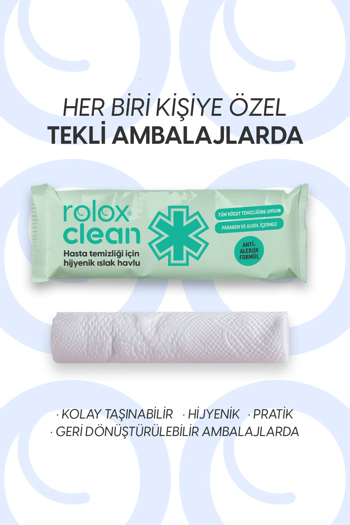 Rolox Clean - 50 Paket Hasta Temizliği Için Hijyenik Islak Havlu
