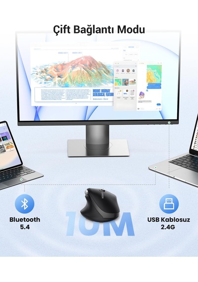 Ergonomik 5000 Dpı Sessiz Kablosuz Wireless Mouse, Siyah, 45792