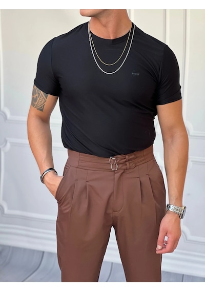 Modefendi Yüksek Kalite Slimfit Merserize Kumaş Bisiklet Yaka Tshirt Siyah