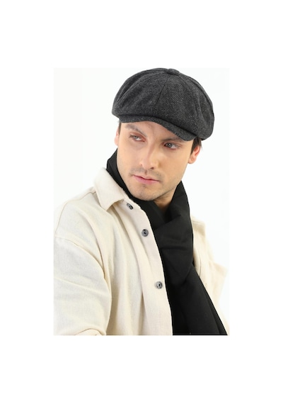 Elif İç Giyim Erkek Desenli Kasket Peaky Blinders Kaşe Kumaş Şapka Kasket Antrasit