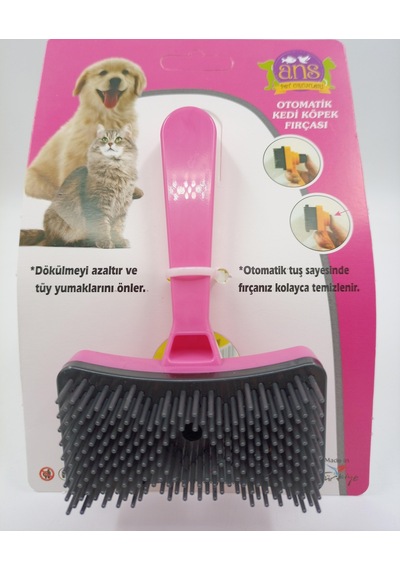 Ans Kedi Köpek Tuşlu Otomatik Tüy Toplayıcı Tarak Pembe