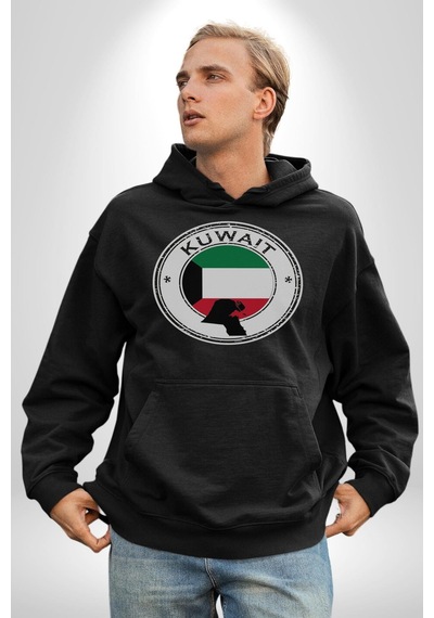 Kuveyt Bayrağı Kadın Erkek Siyah Kapüşonlu Sweatshirt Hoodie Siyah