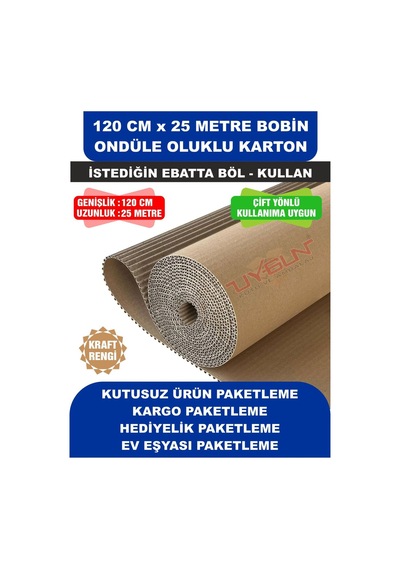 120 Cm X 25 Metre Bobin Ondüle Oluklu Karton, Kargo Kartonu, Paketleme Kartonu 25 Adet