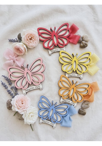 İsme Özel Ahşap Kelebek Magnet 10'lu - Bebek Doğum, Baby Shower, Nişan Ve Doğum Günü Hediyeliği