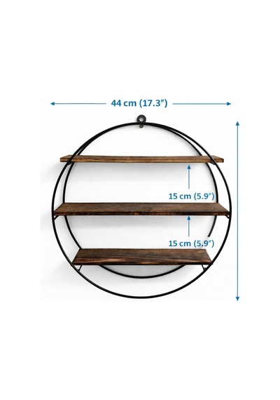 Luxury Wood 3 Katlı Metal Ahşap Çok Amaçlı Dekoratif Duvar Rafı 56x12cm Kahverengi
