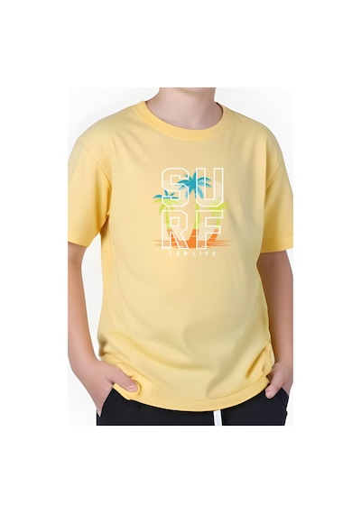 Panios Kids Surf Baskılı Erkek Çocuk Kısa Kollu Tişört Sarı