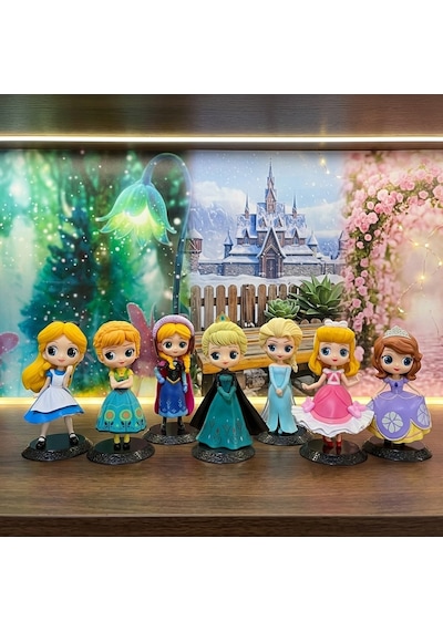 Vıp Yüksek Kalite 15 Cm 7 Li Elsa Anna Sofia Alice Prenses Aurora Karakter Full Set Yılbaşı Hediyesi Diğer