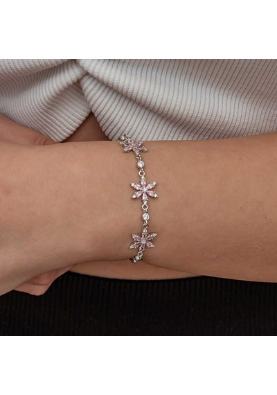 Gümüş Pembe Lotus Çiçeği Kadın Bileklik Çok Renkli 55396347