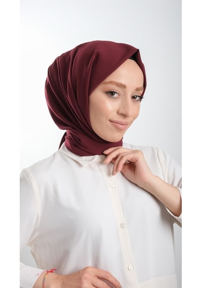Hürrem Bone Bordo Düz Klasik Şal Medine Ipeği Sade 202103_16 Bordo