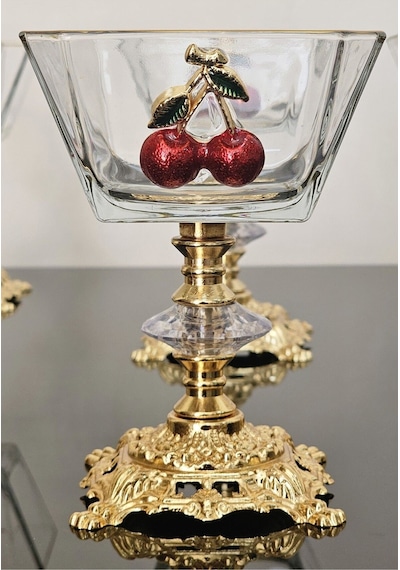 Atabey Home Collection 6'li Kirazli Döküm Ayakli Magnolia Dondurmalik & Kase & Sunumluk Cup