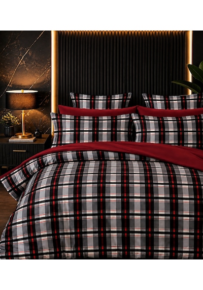 More Home Çift Kişilik Nevresim Takımı Lastikli Çarşaflı Motif Desen Bordo