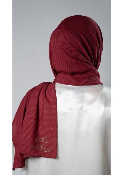Hürrem Bone Bordo Pratik Hazır Geçmeli Tesettür Şal Örme Kumaş Taşlı Çiçek Desenli 2118c 16